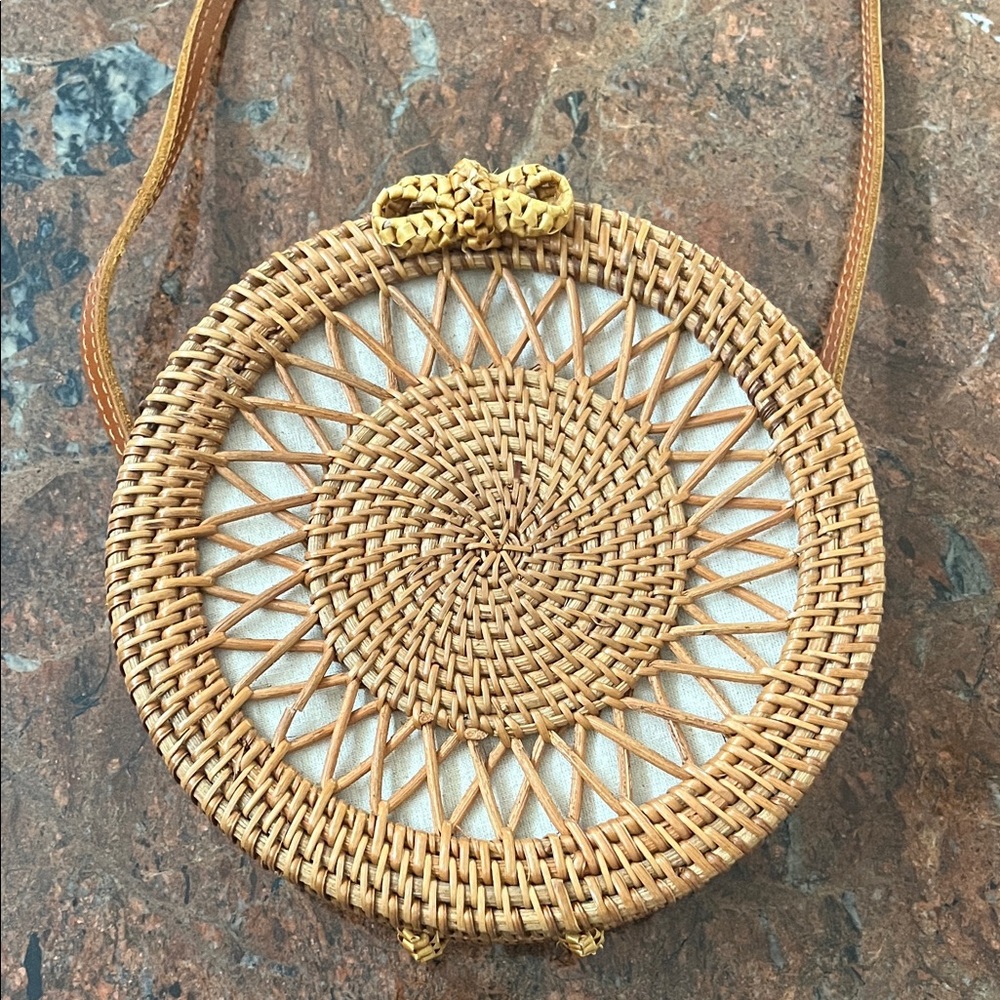 Woven Round Crossbody Bag in Tan